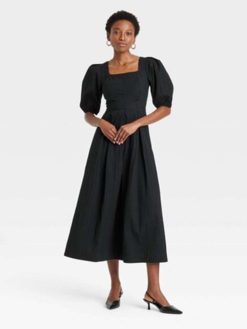NWT A New Day Black Short Sleeve Midi A-Line Dress Size M